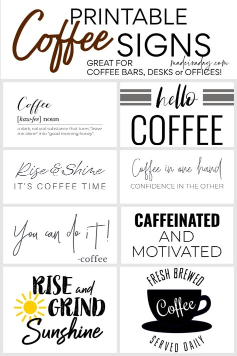 Fresh Brewed Coffee Sign, Signs For Coffee Bar, Coffee And Tea Signs, Free Printable Coffee Bar Signs, Funny Coffee Bar Sign Ideas, Cafe Sign Design, Coffee Bar Sayings, Coffee Bar Signs Diy, Coffee Bar Sign Ideas