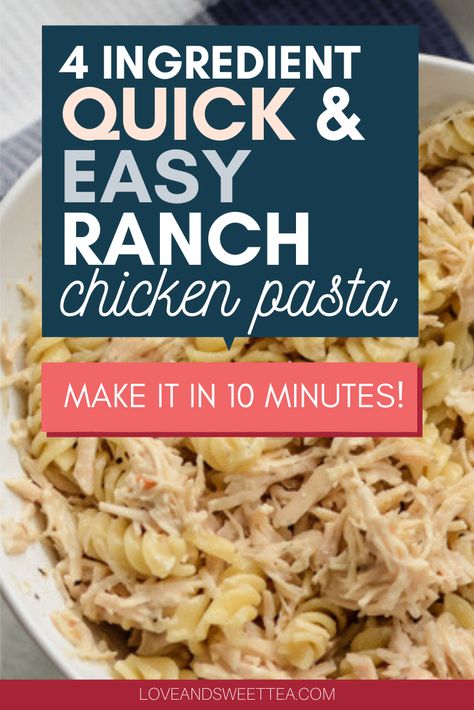 If you’re looking for can chicken recipes that are easy and healthy, this is it. This quick and easy chicken recipe only has 4 ingredients and takes 10 minutes to whip up tops. It’s definitely going on your list of “easy delicious dinner recipes!” Pasta With Canned Chicken, Chicken And Pasta Recipes, Easy Delicious Dinner Recipes, Boiled Chicken Recipes, Cheap Chicken Recipes, Chicken Lunch Recipes, Easy Shredded Chicken, Chicken Recipes Easy Quick, Chicken Ranch Pasta