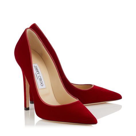 Red Velvet Pointy Toe Pumps | ANOUK | Cruise 19 | JIMMY CHOO