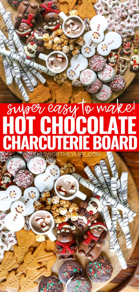 Christmas Hot Chocolate Charcuterie, Hot Chocolate Charcuterie Board, Hot Chocolate Charcuterie, Chocolate Charcuterie Board, Chocolate Charcuterie, Christmas Hot Chocolate Bar, Mug Of Hot Chocolate, Hot Chocolate Party, Pyjamas Party