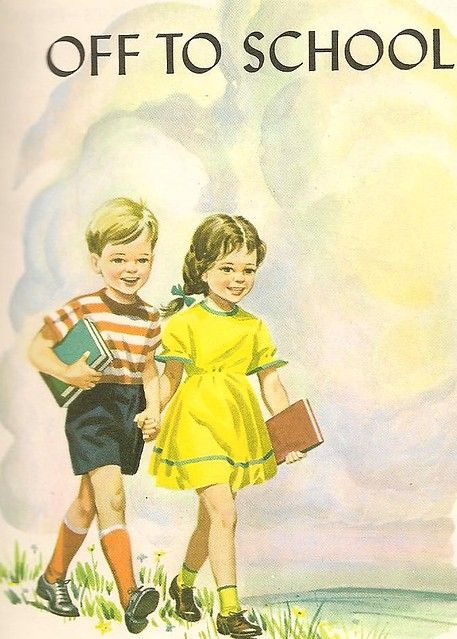 Off To School | The vintage school bk inside pg seems to be … | Flickr Vintage Classroom, Old Children's Books, Off To School, Retro School, School Illustration, Old School House, Ladybird Books, Childhood Books, School House