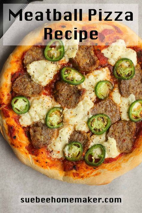 Pizza With Ricotta Cheese, Meatball Pizza Recipes, Pizza With Ricotta, Pizza Night At Home, Homemaker Recipes, Ricotta Pizza, Meatball Pizza, Delicious Pizza Recipes, Spicy Meatballs