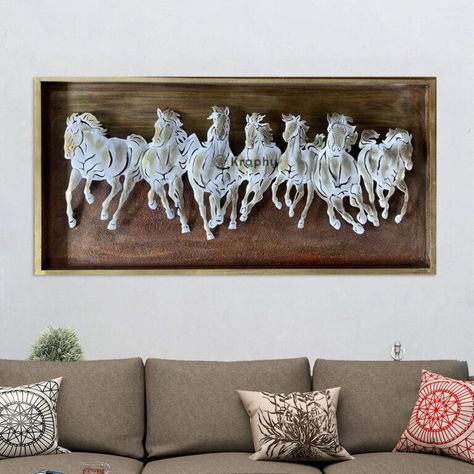 wall art online india Ancient Wheel, 7 Horses, 3d Horse, Wall Art Decor Bedroom, Home Decor Items Online, Cut Layers, Texture Board, Mirror Metal, 3d Visual