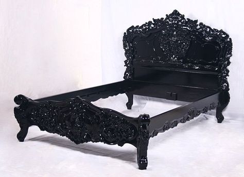 ornate black bed frame. Pic visual only Gothic Bed Frame, Baroque Bed, Antique Bed Frame, Gothic Bed, Victorian Bed, Modern Baroque, Baroque Furniture, Black Bed, Gothic Furniture