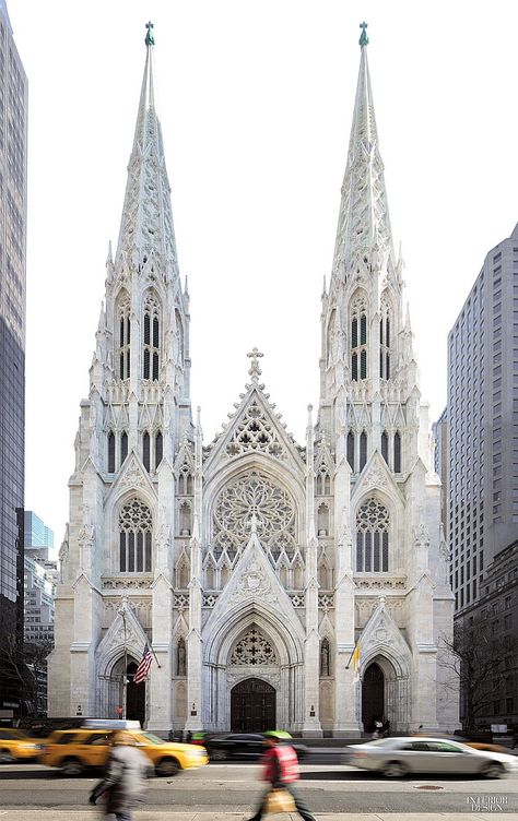 Fit for the Pope: St. Patrick's Cathedral in Midtown Finally | Murphy Burnham & Buttrick Architects oversaw the restoration of Midtown's landmarked St. Patrick's Cathedral,w hich included repairing and power-washing the Tuckahoe marble exterior and 300-foot-high spires. #design #interiordesign #interiordesignmagazine #projects #architecture Architecture Cool, St Patrick's Cathedral, Voyage New York, Gothic Cathedrals, Cathedral Architecture, Gothic Church, Old Churches, Cathedral Church, Church Architecture