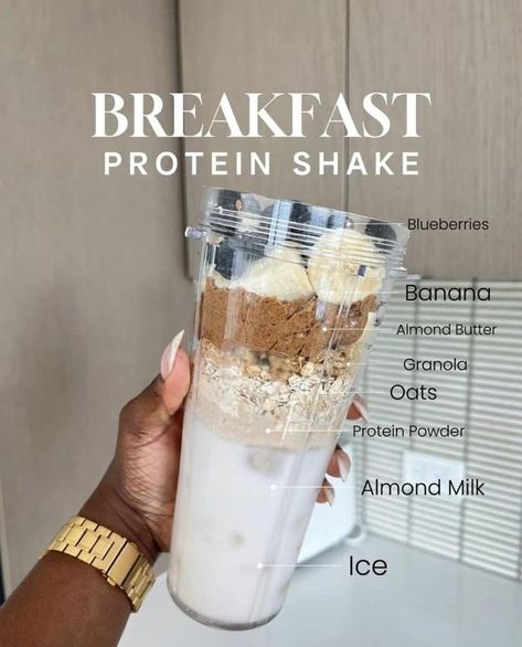 Gym Girlie 🏋🏽‍♀️🎧🖤 | protein shake recipes 💪🏽💗 | Facebook Diy Protein Shake, High Protein Shake Recipes, Oatmeal Protein Shake, Vanilla Protein Shake Recipes, Soft Girl Lifestyle, Healthy Protein Shake Recipes, Homemade Protein Shakes, Shake Recipes Healthy, Breakfast Shakes Protein