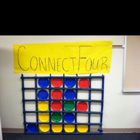 Life size connect four game - use painters tape on the wall and different colored paper plates - Life Size Board Games Camp Lifesize Games, Life Size Board Games, Life Size Connect Four, Connect Four Game, Teen Games, Christian Games, Life Size Games, Fundraising Games, Board Game Party