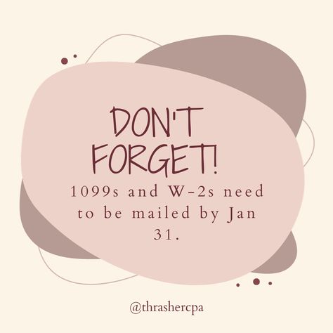 📢 Friendly Reminder: W-2s and 1099s are due on Jan 31! ⏰ Don't forget to get those tax documents in order. #TaxSeason #DeadlineAlert #TaxPrep #FinancialResponsibility #TaxTime #IncomeTax #IRS #TaxDocuments #January31Deadline #FinancialAwareness #TaxFiling #TaxDeadline #MoneyMatters #RecordKeeping #TaxTips #TaxPlanning #FinancialWellness #FilingTaxes #FinanceFriday #Reminder #TaxInfo #DocumentDeadline #TaxSeasonReminder #FinancialLiteracy #StayOnTrack #money #finance #personalfinance 1099 Taxes Tips, Taxes Tips, Tax Deadline, Tax Tips, Tax Prep, Tax Time, Financial Responsibility, Tax Season, Filing Taxes