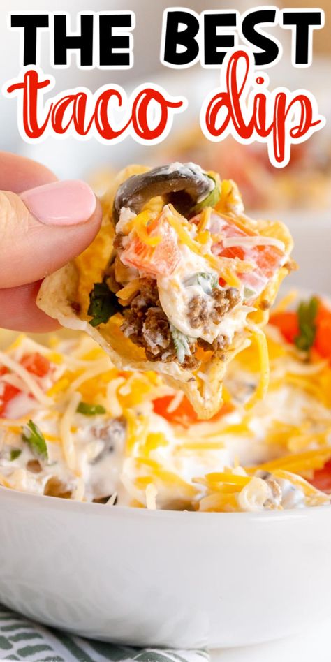 The Best Taco Dip, Taco Meat Dip, Taco Meat Dip Recipes, Best Taco Dip, Taco Dip For Halloween, Meat Taco Dip, Easy Taco Dip With Ground Beef, Appetizer With Taco Meat, What To Make With Taco Meat