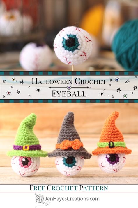 Crochet Eyeball, Crochet Hotpad, Crocheted Halloween, Crochet Halloween Patterns Free, Crochet Pour Halloween, Animal Knitting, Gnome Crochet, Crochet Holiday, Fall Crochet Patterns