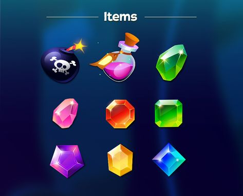 Ocean gems - Match 3 game on Behance Pirate Reference, Game Gem, Game Card Design, Magic Crystal, Diamond Icon, Fish Model, Match 3 Games, Neon Style, Silhouette People