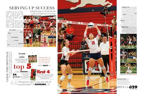 Volleyball Yearbook Page Ideas, Yearbook Sports Pages, Yearbook Page Layout Ideas, Sports Yearbook Spreads, Volleyball Yearbook Spread, Yearbook Headlines, Yearbook Sports Spreads, Yearbook Committee, Yearbook Covers Themes