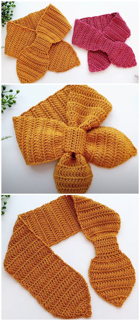 Crochet 3d Scarf, Crochet Button Hole Scarf, Crochet Bow Tie Scarf Free Pattern, Crochet Ascot Free Pattern, Crochet Ascot Scarf Pattern Free, Crochet Collar Scarf, Crochet Ascot, Scarf Video, Crochet Scarf Tutorial