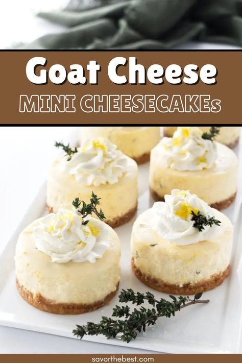 Turn up the tang in your dessert spread with these Mini Goat Cheese Cheesecakes! Imagine the creamy richness of goat cheese blended with the bright spark of lemon zest, all baked into a personal-sized cheesecake that’s just for you. These aren’t just cheesecakes; they’re a creamy rebellion against boring desserts. Goat Cheese Cheesecake Recipe, Goat Cheese Cheesecake, Unique Cheesecake Recipes, Lemon Cookie, Pumpkin Mousse, Roasted Apples, Dessert Spread, Cheese Dessert, Food Carving