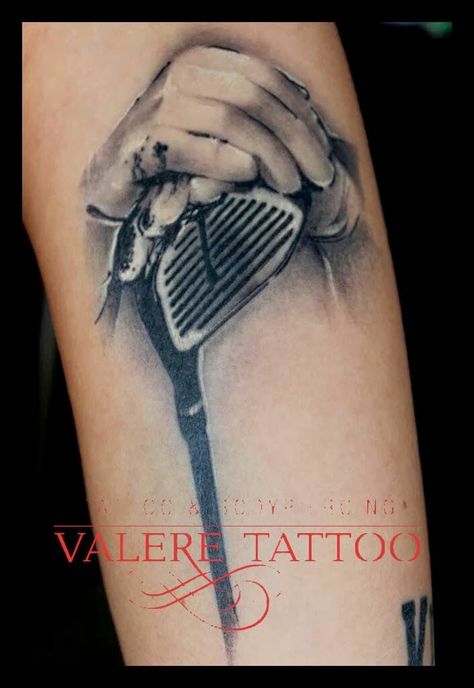 Hands on golf club Golfing Tattoo, Golf Tattoo Ideas, Themed Sleeve Tattoos, Golf Tattoo, Memorial Tattoo Designs, Hebrew Tattoo, Themed Tattoos, Club Tattoo