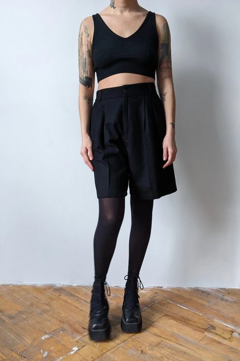 Shorts And Tights, Workwear Vintage, Winter 2023, Long Shorts, Black Wool, Vintage Black, Bermuda Shorts, Brooklyn, Work Wear