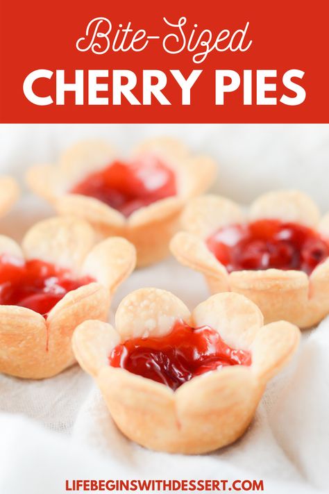 Cherry Pie Cups, Holiday Pies Recipes, Pie Cups, Mini Cherry Pies, Cherry Pies, Sweet Cherry Pie, Pie Crust Recipe Easy, Desserts With Few Ingredients, Graham Cracker Recipes