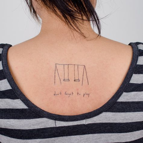 Playful tattoo Childish Tattoo Ideas, Swing Tattoo, Marc Johns, Sick Tattoo, Парные Тату, Temp Tattoo, Lip Tattoos, Funny Tattoos, 문신 디자인