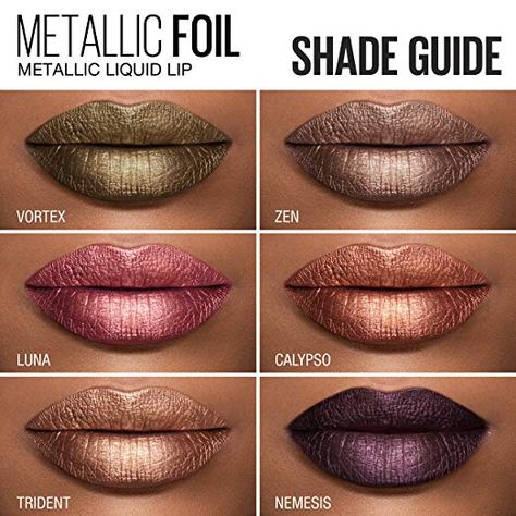 Metallic Liquid Lipstick, Maybelline Lip, Shimmer Lipstick, Metallic Liquid, Metallic Lipstick, Metallic Lips, Beautiful Lipstick, Makeup For Black Skin, Pinterest Makeup