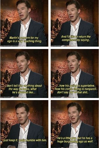 Benedict Cumberbatch on Martin Freeman. Lmao how have I missed this one Benedict Cumberbatch And Martin Freeman, Martin Freeman Funny, John Lock, Benedict Sherlock, Benedict And Martin, Sherlock Holmes Bbc, Actors Funny, Sherlock John, The Way He Looks