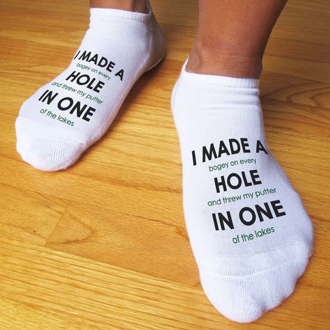 Sock Sayings, Sock Ideas, Golf Fundraiser, Cricut Quotes, Golf Ball Crafts, Funny Golf Gifts, Personalized Golf Gifts, Guy Gifts, Golf Birthday Party