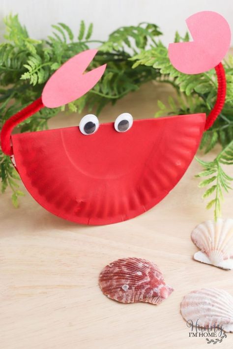 Paper Plate Crab Craft, Preschool Beach Crafts, Paper Plate Crab, Letter C Crafts, Crab Craft, Summer Preschool Crafts, Crab Crafts, June Crafts, Summer Arts And Crafts