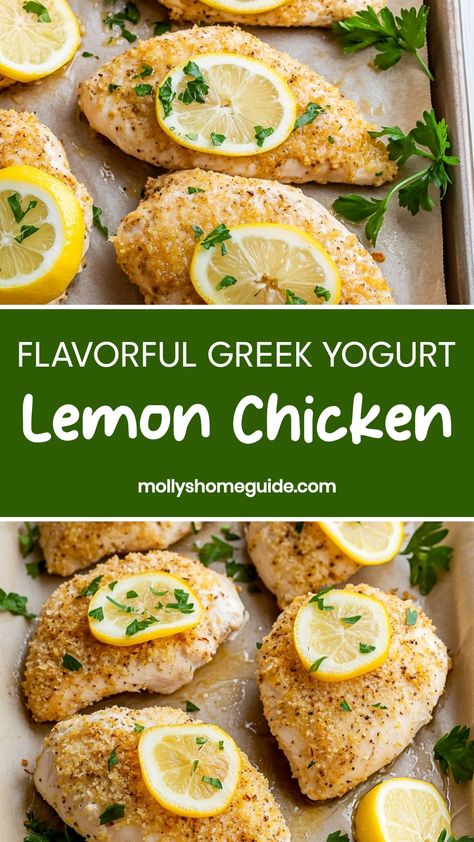 Indulge in the savory flavors of Greek yogurt lemon chicken with this easy-to-make recipe! The tangy lemon perfectly complements the creamy greek yogurt, resulting in a dish that is both flavorful and light. Whether you're cooking for a crowd or just for yourself, this dish is sure to impress. With simple ingredients and a straightforward cooking process, you'll have dinner on the table in no time. Greek Yogurt Lemon Chicken, Plain Greek Yogurt Recipes Dinners, Greek Yogurt Recipes Dinner, Greek Yogurt Dinner, Yogurt Recipes Dinner, Lemon Yogurt Chicken, Recipes Using Greek Yogurt, Recipes With Greek Yogurt, Plain Greek Yogurt Recipes