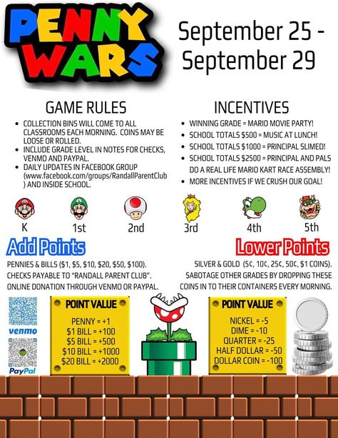 Penny Wars, Pta Penny Wars, Penny Wars Fundraiser, Booster Club Fundraisers, Penny Wars Fundraiser Flyer, Booster Club Fundraisers Sports, School Fundraiser Incentive Ideas, School Bingo Night Fundraiser, Easy School Fundraisers