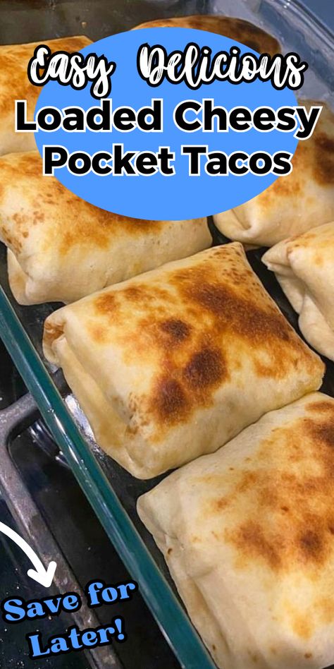 Loaded Cheesy Pocket Tacos Pocket Tacos Recipe, Taco Hot Pockets, Cheesy Pocket Tacos, Taco Pockets Tortillas, Loaded Cheesy Pocket Tacos, Cheesy Taco Pockets, Pocket Tacos, Bbq Sandwich Recipe, Taco Pockets