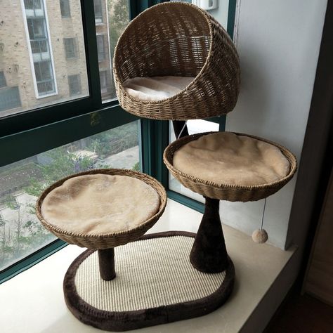 14 Chic Woven, Rattan, and Wicker Cat Trees for Your Stylish Feline Friend - Whiskers Magoo Cat Bed Ideas, Cats Tree, Diy Cat Enclosure, Cat Corner, Modern Cat Tree, Cat Things, Cozy Cat, Cat Tree Condo, Cat Essentials