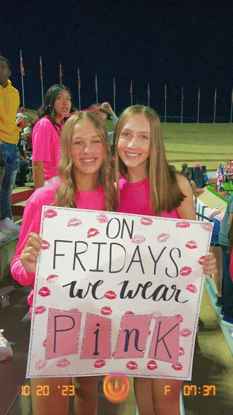 Football pink out student section theme sign Pink Out Hoco Week, Pink Out Signs, Pink Out Football Game Signs, Pink Out Posters Football, Pink Out Student Section, Student Section Themes, Football Game Signs, Asb Ideas, Spirit Posters