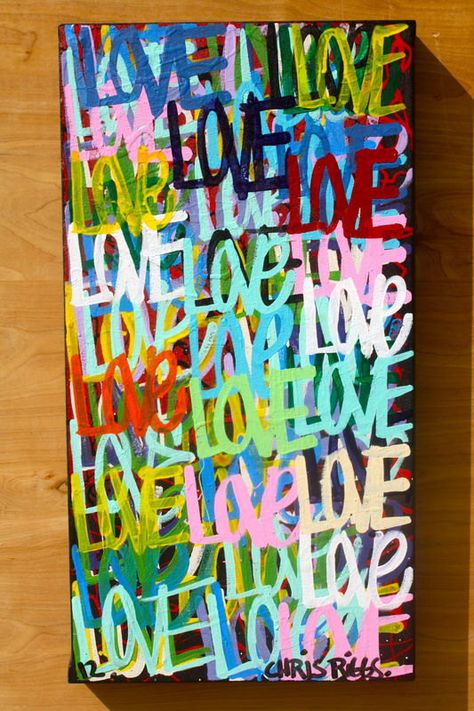 ORIGINAL love contemporary Valentine's Day fine art acrylic urban word modern peace pop art painting From ChrisRiggsArtGallery Free Word Art, Art Amour, The Word Love, Word Love, Art Pop, Diy Canvas, Painted Signs, Art Abstrait, Graffiti Art