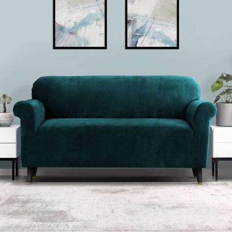 Artiss Sofa Cover Couch Covers Velvet 3 Seater Agate Green 1EACH | Woolworths Velvet Sofa Cover, Hair Pull, Plush Couch, Outdoor Storage Cabinet, Velvet Couch, Bar Stool Chairs, Couch Cover, Sofa Styling, Couch Covers