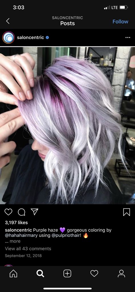 Pink Shadow Root Blonde, Purple Shadow Root Blonde, Gray And Pink Hair, Grey Hair With Pink Highlights, Purple Shadow Root, Shadow Root Blonde, Shadow Roots, Purple Shadow, Shadow Root