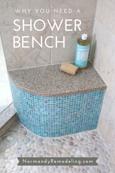 shower bench Shower Bench Built In, Shower Bench Ideas, Corner Shower Seat, Corner Shower Bench, Accessible Bathroom Design, Bathroom With Makeup Vanity, Master Bath Shower, Corner Bench, Double Shower