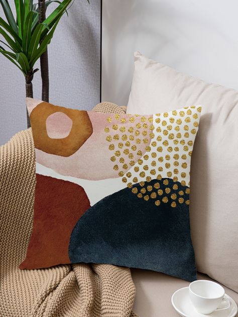 Multicolor Modern Collar  Fabric Geometric Pillowcases Embellished   Home Textile Modern Cushion Cover Designs, Modern Cushions, Geometric Cushions, Patchwork Cushion, Bantal Sofa, Cushion Cover Designs, Printed Pillowcases, Printed Cushion Covers, Home Sofa