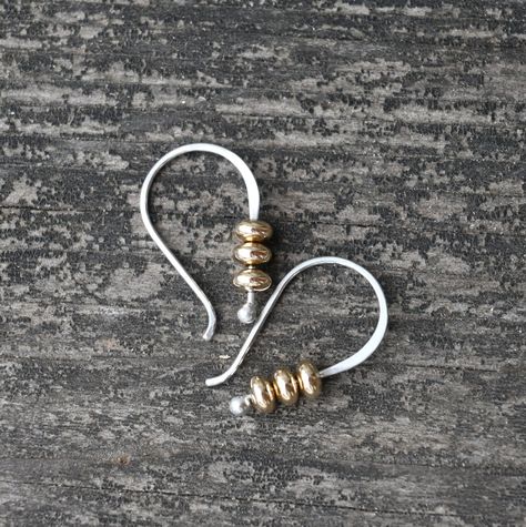 TINY Gold Saucer and Sterling Silver Beaded Dangle Earrings / Gold and Silver Dangle Earrings / Gift for Her / Jewelry Sale / Mixed Metals - Etsy Simple Wire Earrings, Bullet Casing Jewelry, Metal Jewelry Making, Dangle Earrings Gold, Mixed Metal Earrings, Metal Clay Jewelry, Wire Jewelry Designs, Jewelry Sale, Silver Jewelry Design