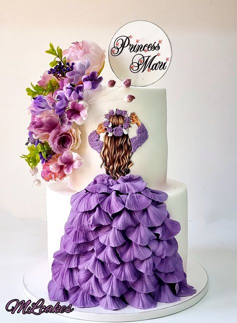 Purple 2 Tier Cake Birthday, Cake Designs 2 Tier, 2 Tier Cake Designs, Purple Cake Designs Birthday, Unique Cake Designs, Wedding Cake Designs Simple, Cake Designs For Girl, Unique Cakes Designs, Tiered Cakes Birthday