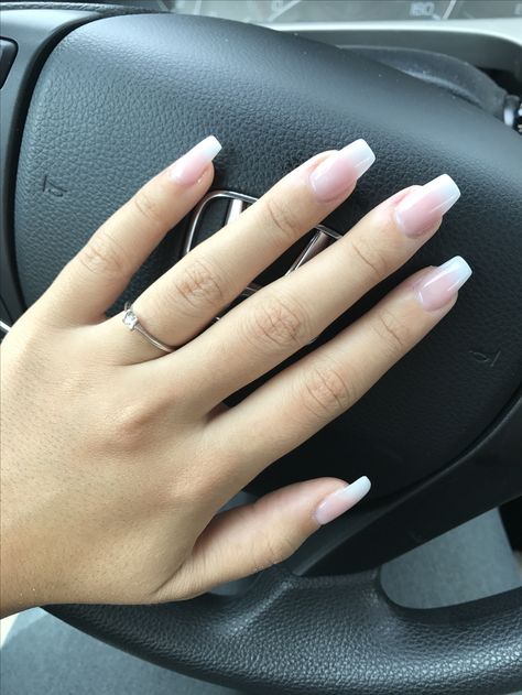 White ombré coffin nails French Fade Coffin, Coffin Acrylic Nails Design, Nails Ideas French, Ombré Coffin, Acrylic Nails Design, Coffin Acrylic Nails, Faded Nails, Solar Nails, French Fade