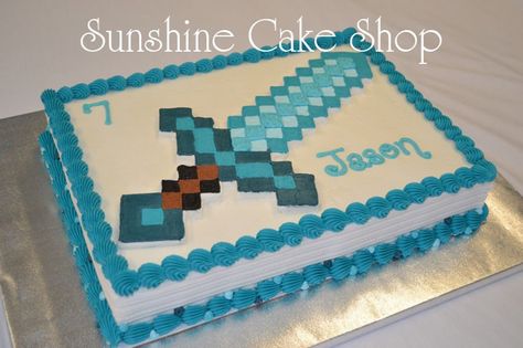 Diamond Sword Birthday Cake Frozen Buttercream Transfer, Buttercream Transfer, Minecraft Cakes, Pastel Frozen, Minecraft Diamond, Minecraft Birthday Cake, Sunshine Cake, Minecraft Theme, Birthday Sheet Cakes