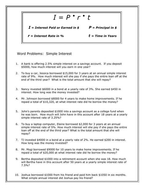 Simple Interest Math Worksheets, Simple Interest Worksheet, Compound Interest Math, Simple Interest Math, Light Bulb Printable, Classroom Preparation, Simple Interest, Math Tutorials, Compound Interest