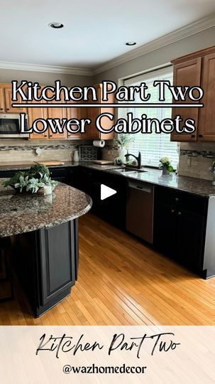 Black Bottom Cabinets Wood Upper, Black Bottom Cabinets, Two Toned Cabinets, Black Gel Stain, Neutral Modern Home, Peel Wallpaper, Liquid Wood, Kitchen Decor Lighting, Paint Cabinets