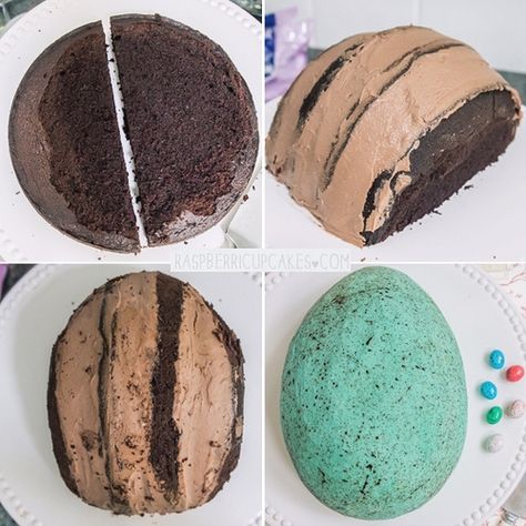 How to Make a Giant Chocolate Speckled Egg Cake - Recipe and Tutorial Cakes With Lots Of Eggs, Egg Shaped Cake Ideas, Egg Shaped Cake, Chocolate Easter Cake Decorating Ideas, Afl Party, Speckled Egg Cake, Cake Pistachio, Giant Surprise Egg, Pistachio Raspberry