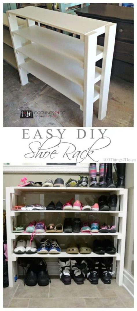 Diy Shoe Rack Entryway, Garage Shoe Rack Ideas, Diy Closet Shoe Rack, How To Make A Shoe Rack, How To Build A Shoe Rack, Diy Shoe Rack Easy, Shoe Rack Ideas Diy Homemade, Diy Shoe Rack For Closet, Shoe Rack Out Of Pallets