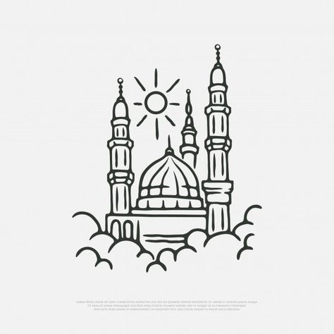 Medina mosque above the clouds | Premium Vector #Freepik #vector #mosque #sketch #architecture #religion Drawing Ideas Easy Islam, Mosque Drawing, Nabawi Mosque, Ramadan Png, Islamic Vector, Mosque Vector, Magazine Ideas, Ramadan Kids, Medina Mosque