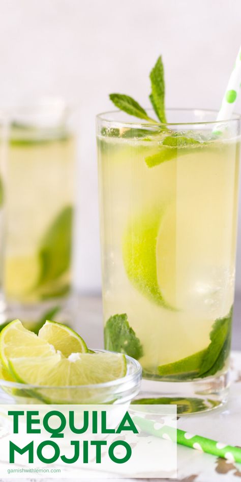 Tequila Mojito Recipe, Mojito Drinks, Tequila Mojito, Batch Cocktail Recipes, Friday Cocktails, Tonic Cocktails, Cocktail Recipes Tequila, Moonshine Recipe, Cocktail Recipes Whiskey