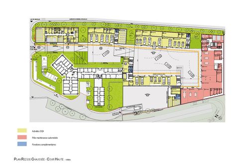 OFFICES AND TECHNICAL BUILDINGS FOR THE D.E.A. IN ROSNY-SOUS-BOIS (...) - Philéas-Atelier d'architecture Atelier Automobile, Floor Plans, Garage, Architecture, Building