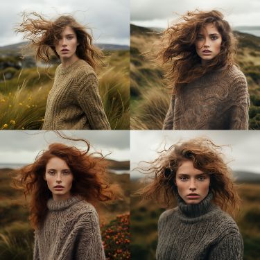 model, ireland lush landscape, windswept hair, wearing shetland wool sweater Scotland Illustration, Action Reference, Hair Practice, Windswept Hair, Lush Landscape, Avant Garde Hair, Shetland Wool, Blood Moon, Wool Sweater