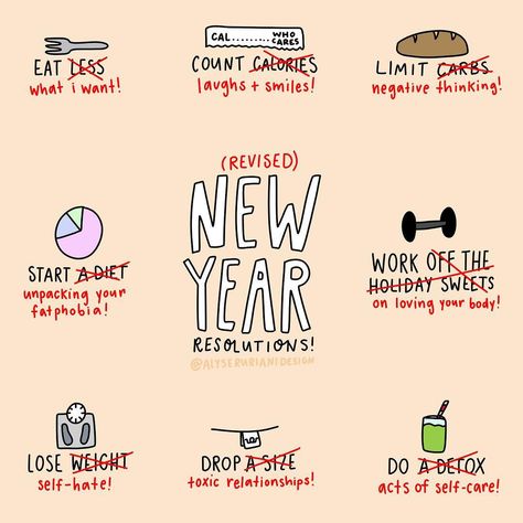 Alyse Ruriani Design on Instagram: “It’s that time of year! Here are some revised resolutions for all your anti-diet culture needs. . EDITED TO ADD: weight does not equal…” Culture Quotes, Start A Diet, New Year Resolutions, Turn Your Life Around, Anti Dieting, Recovery Quotes, Diet Culture, Year Resolutions, How To Eat Less