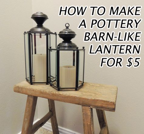 How to transform an old light fixture into a Pottery Barn-like decorative lantern. Diy Outdoor Lanterns How To Make, Diy Lantern Light Fixture, Diy Rustic Lanterns, Repurposed Lanterns, Pottery Barn Lanterns, Potter Barn, Stair Chandelier, Cheap Lanterns, Diy Lantern